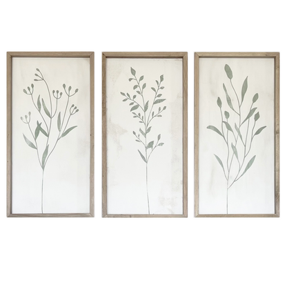 Handmade Sage and White Simple Canvas Art Set of 3