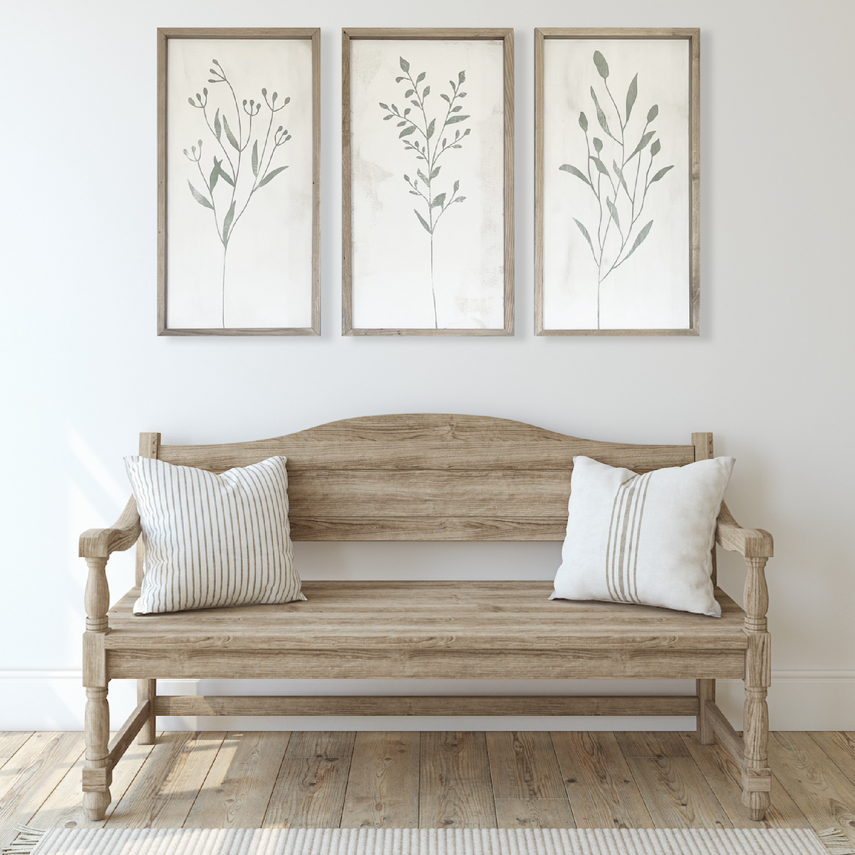 Handmade Sage and White Simple Canvas Art Set of 3