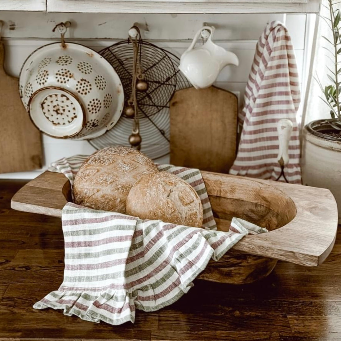 Christmas Striped Ruffle Tea Towels-Set of Two