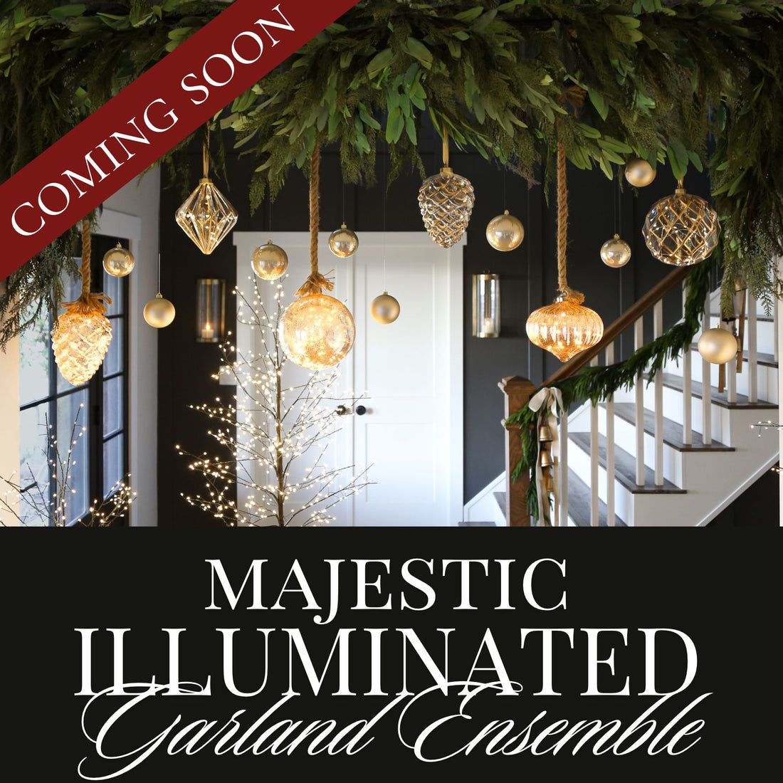 Majestic Illuminated Ensemble: 4 garlands + 6 Lighted Ornaments + Remote + 10 ball ornaments - Interior Delights