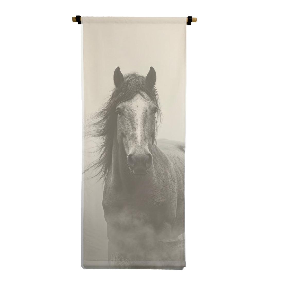 Horse Scroll image displayed on raw natural canvas, showcasing a time-worn look and hanging style.