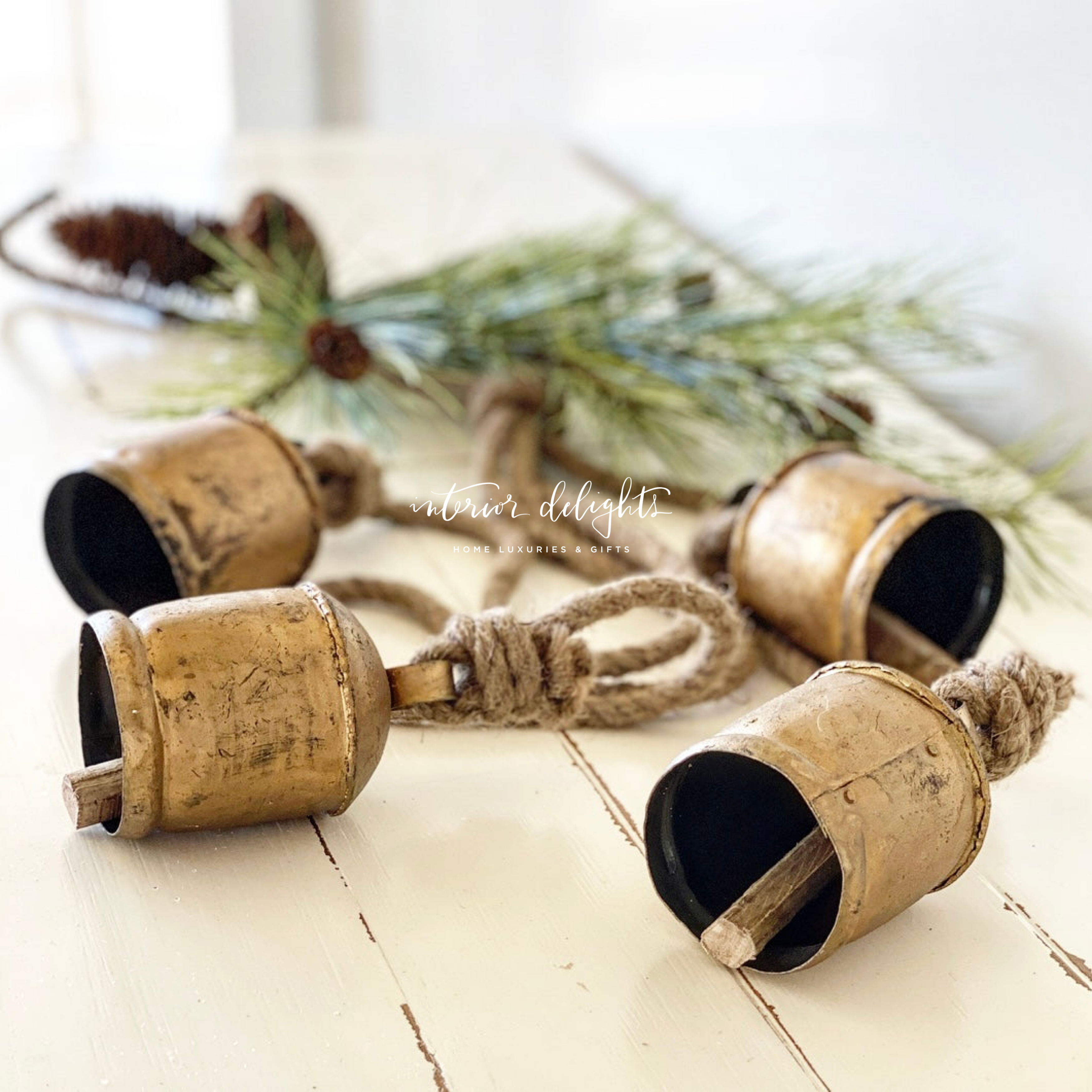 4 Rustic Iron Bells on Rope