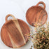 Round Wooden Trivet - Set of 2, showcasing small and large acacia wood trays with handles for stylish kitchen decor.