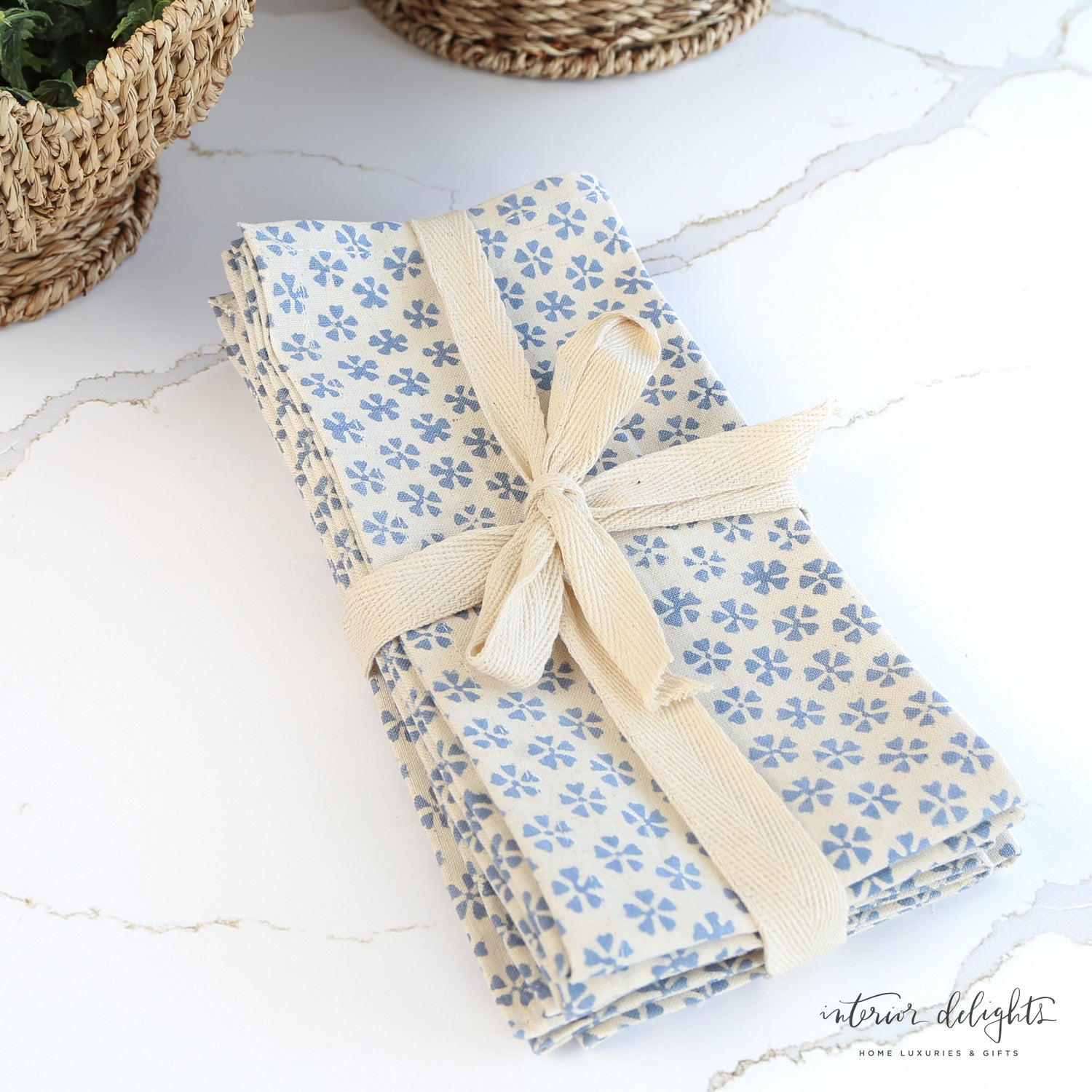 Cotton and Linen Napkins with Block Print Pattern- Set of 4