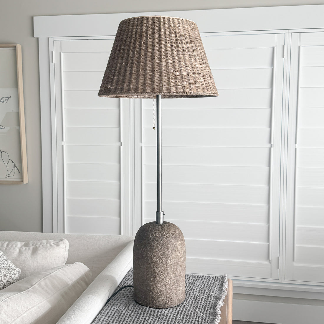 36&quot; Paper Mache Table Lamp with Rattan Shade