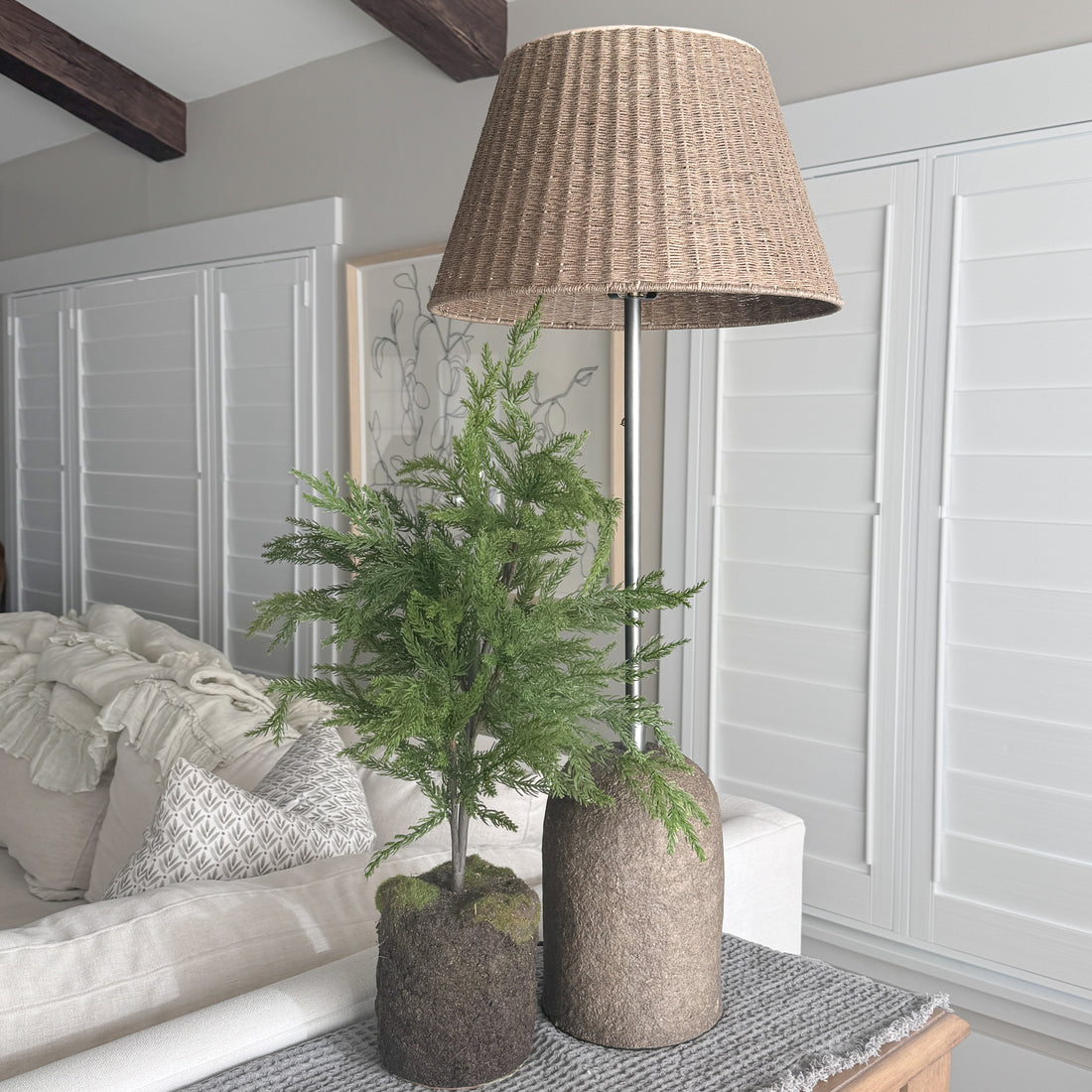 36&quot; Paper Mache Table Lamp with Rattan Shade