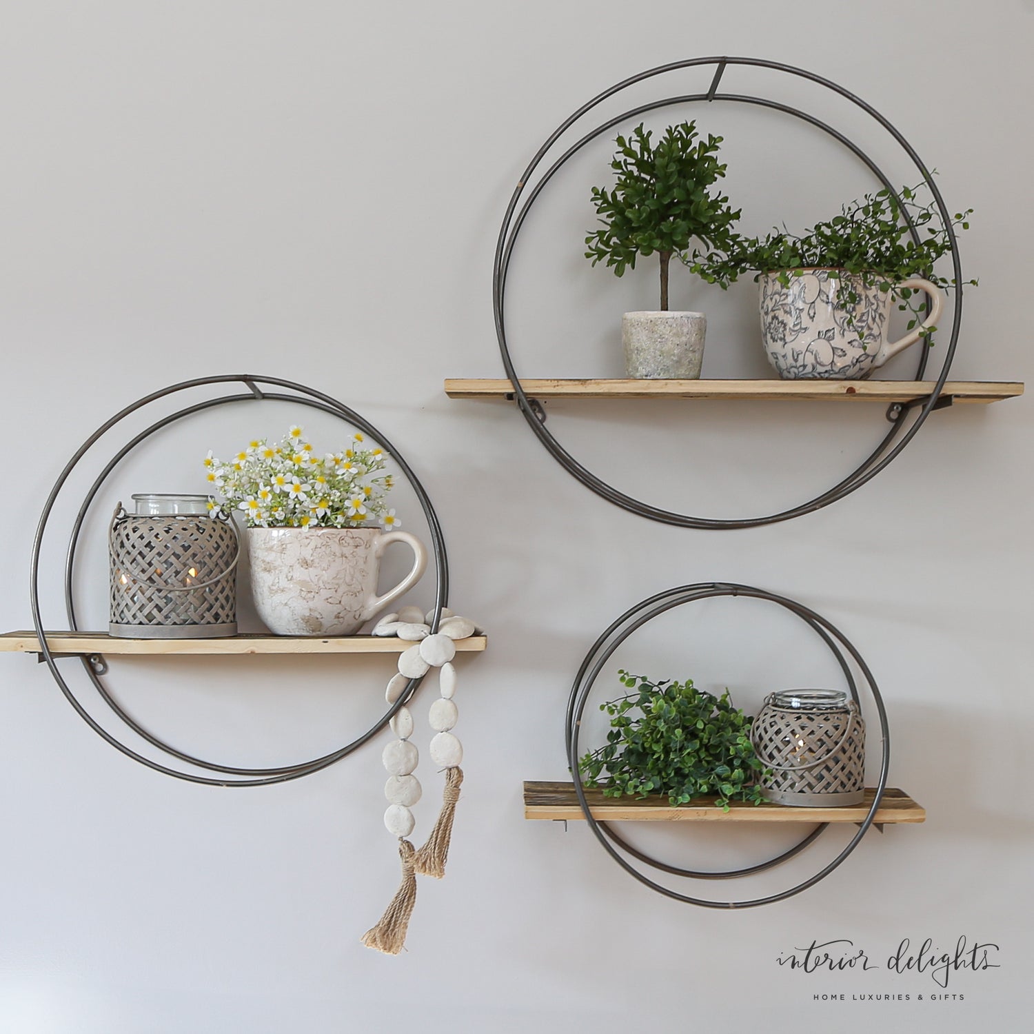 Large Group of 3 Circular Shelves with Reclaimed Wood - Interior Delights