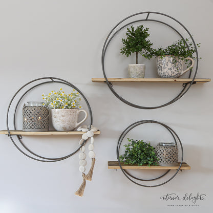 Large Group of 3 Circular Shelves with Reclaimed Wood - Interior Delights