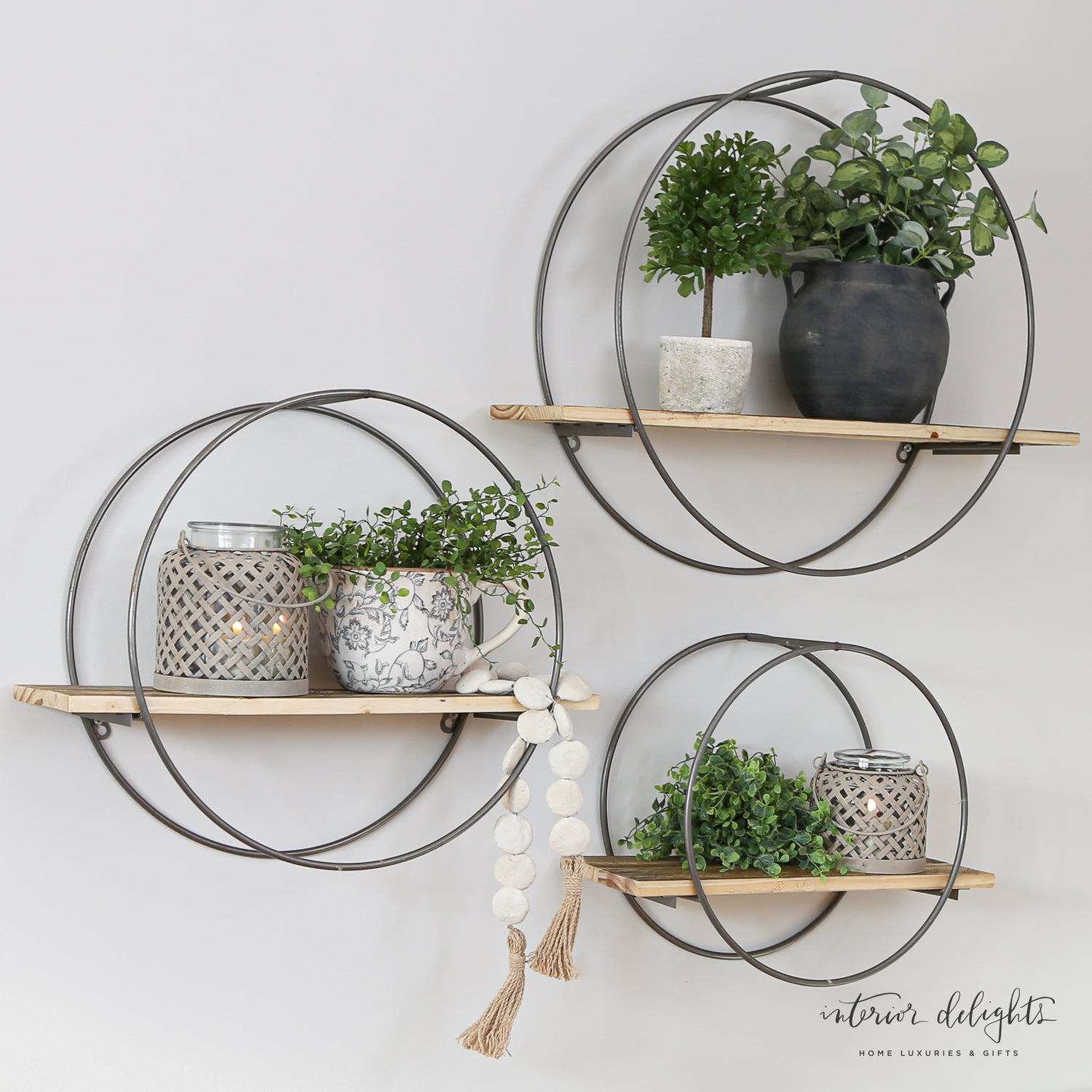 Large Group of 3 Circular Shelves with Reclaimed Wood - Interior Delights