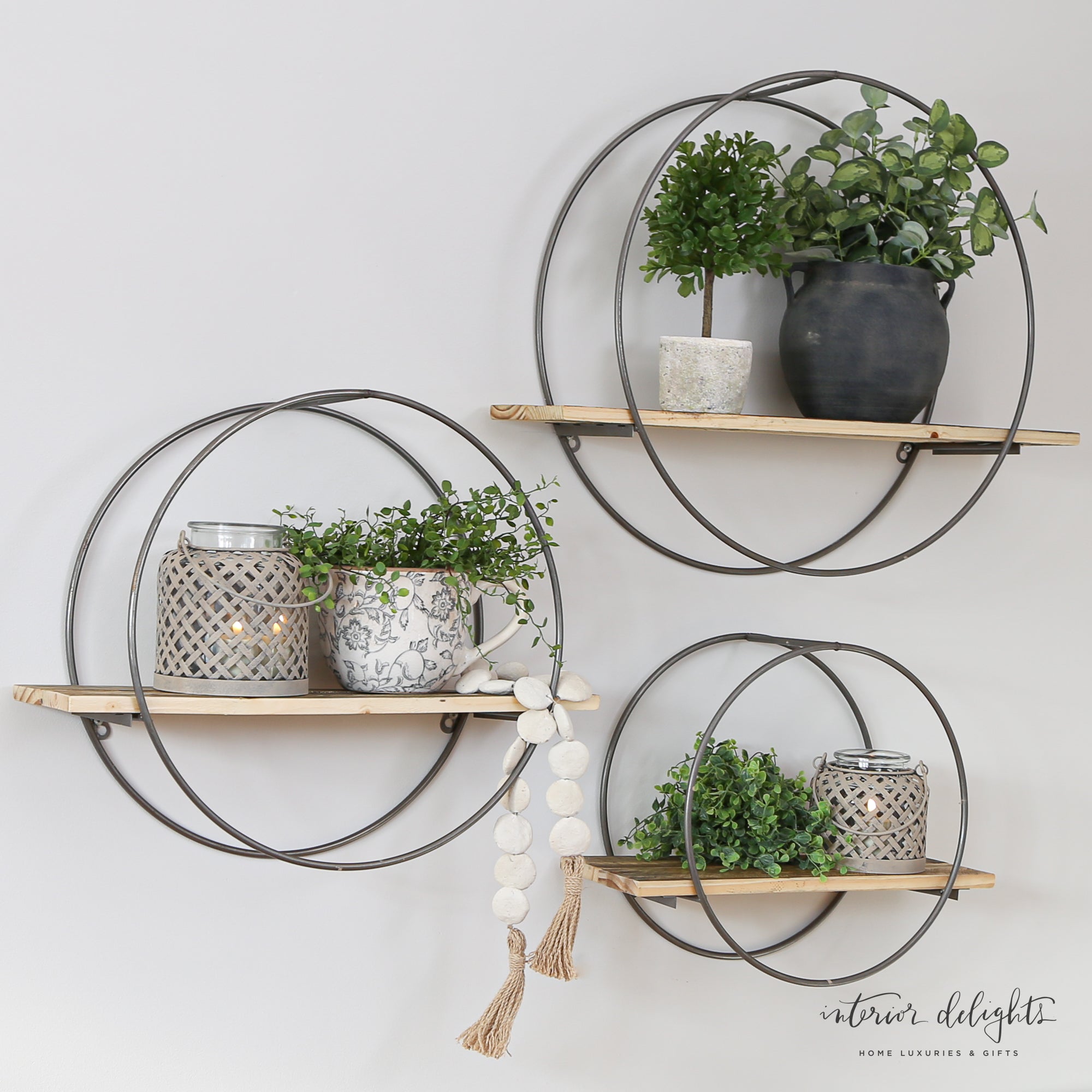 Large Group of 3 Circular Shelves with Reclaimed Wood - Interior Delights
