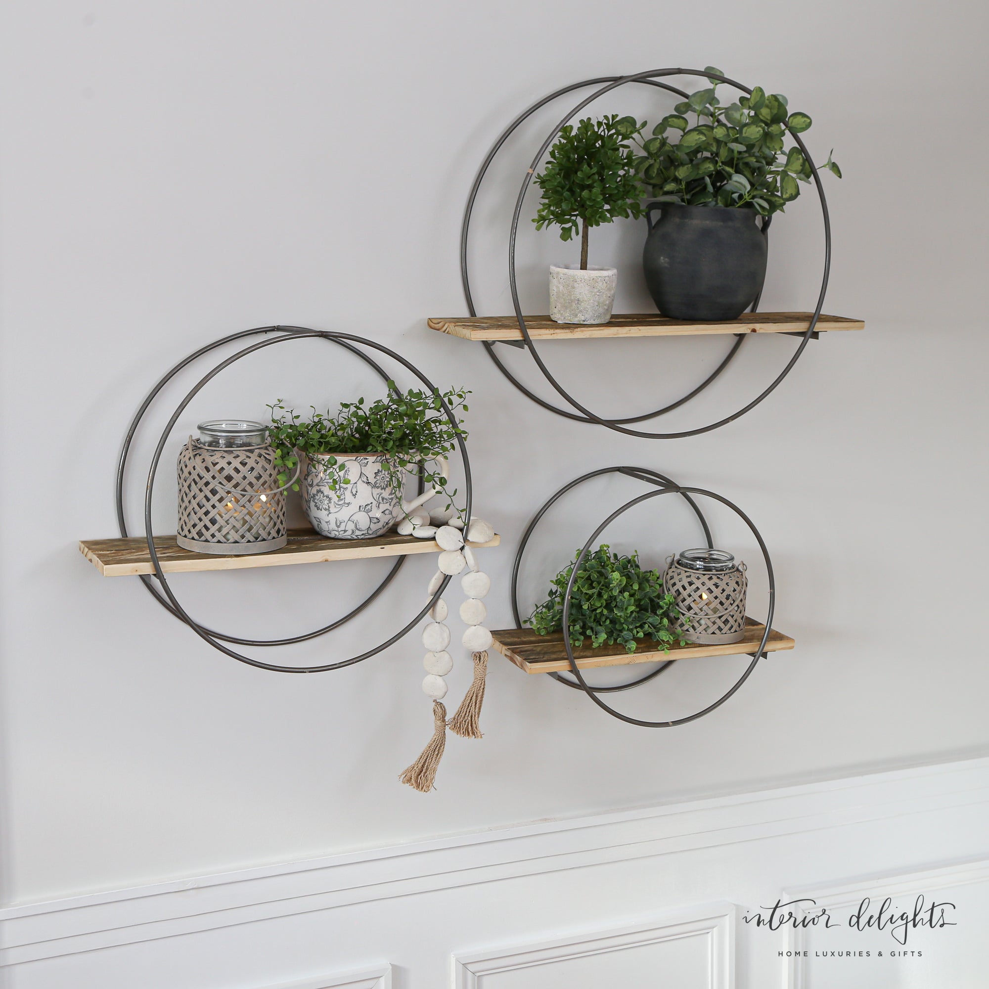 Large Group of 3 Circular Shelves with Reclaimed Wood - Interior Delights