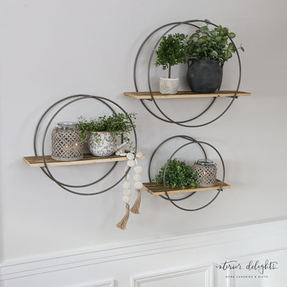 Large Group of 3 Circular Shelves with Reclaimed Wood - Interior Delights