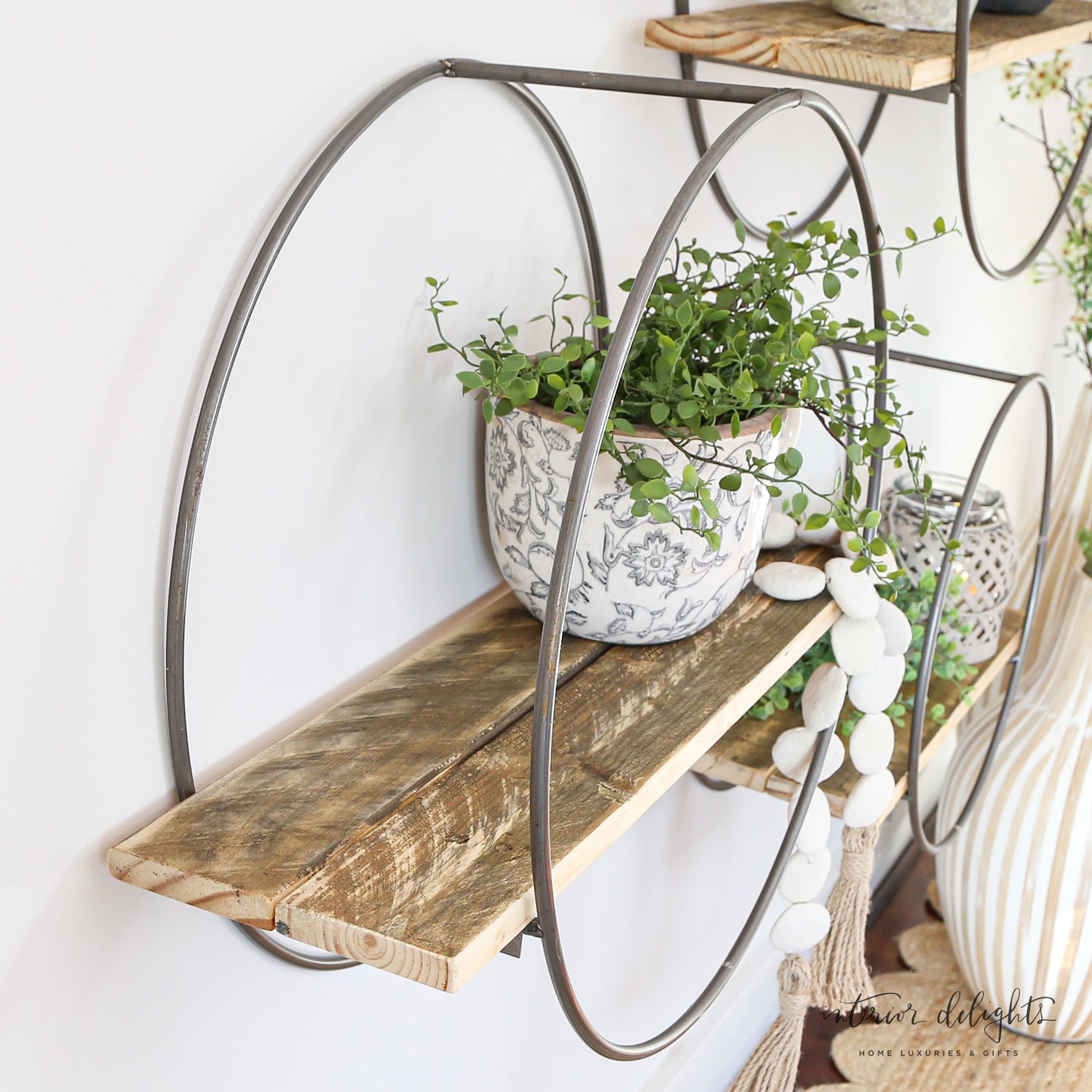 Large Group of 3 Circular Shelves with Reclaimed Wood - Interior Delights