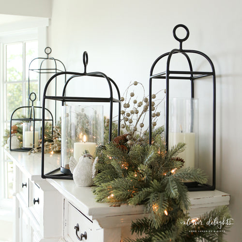 Black Rectangular Outdoor Lantern, perfect for home or porch decor, available in sizes 27" or 19".