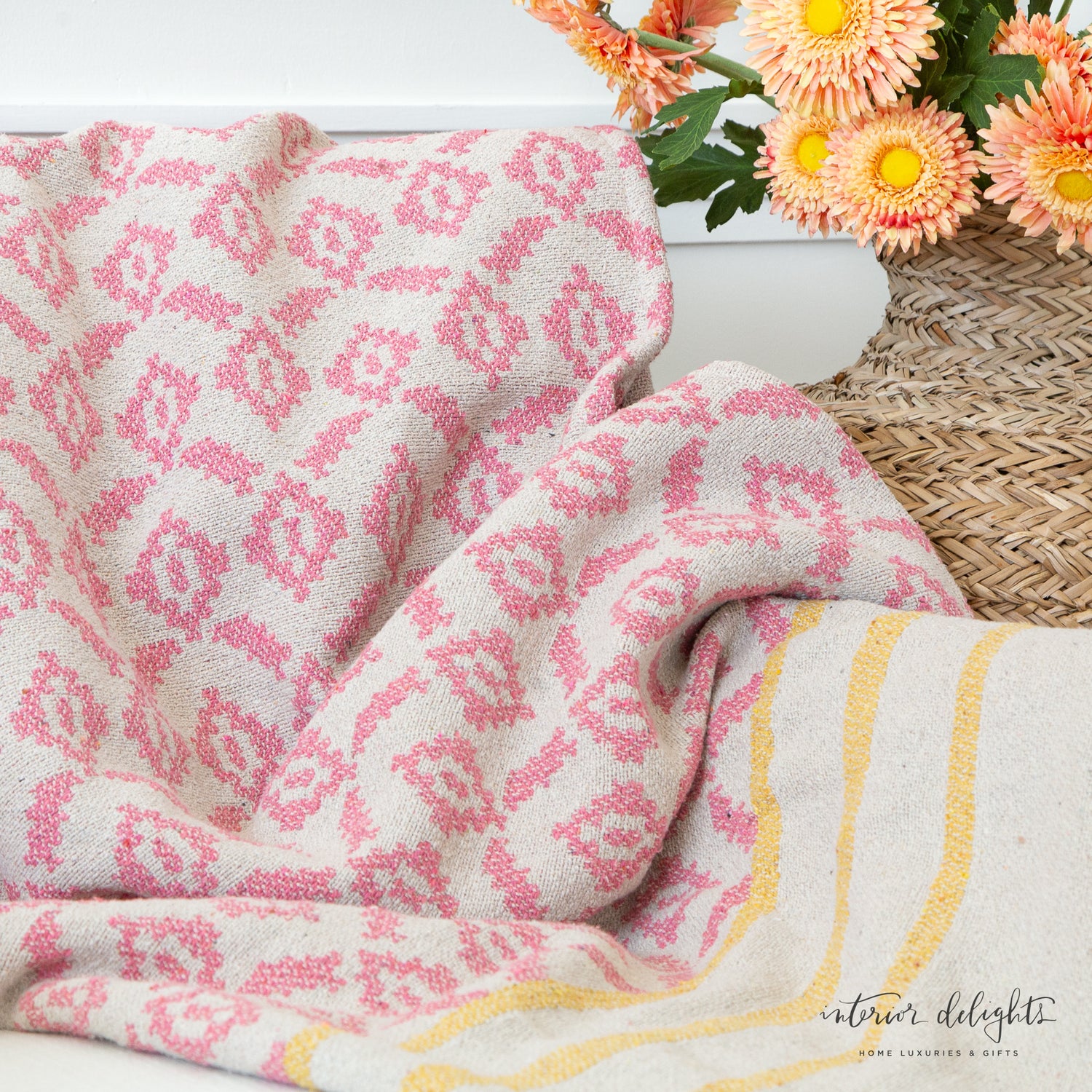 Woven Throw with Stripes and Tassels
