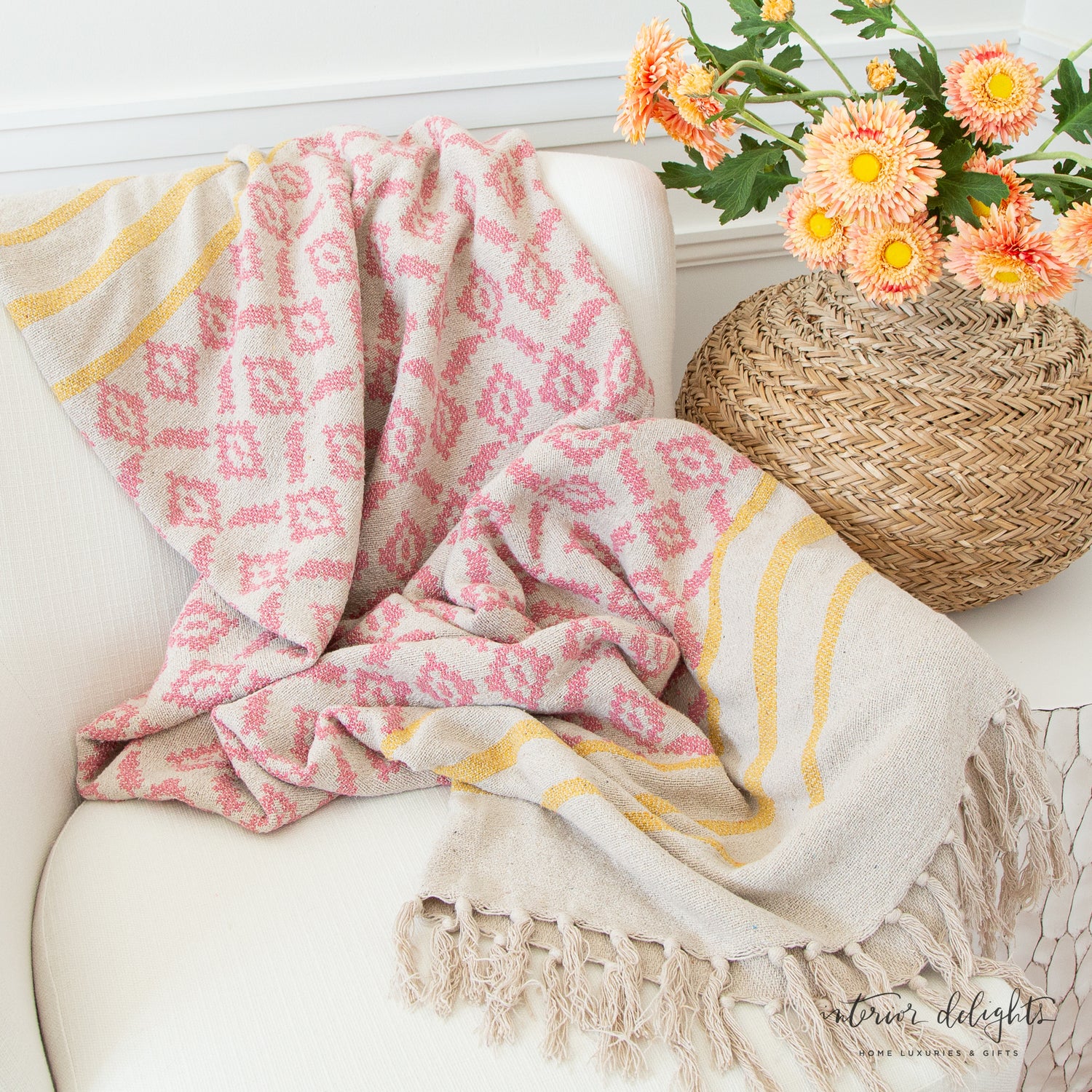 Woven Throw with Stripes and Tassels