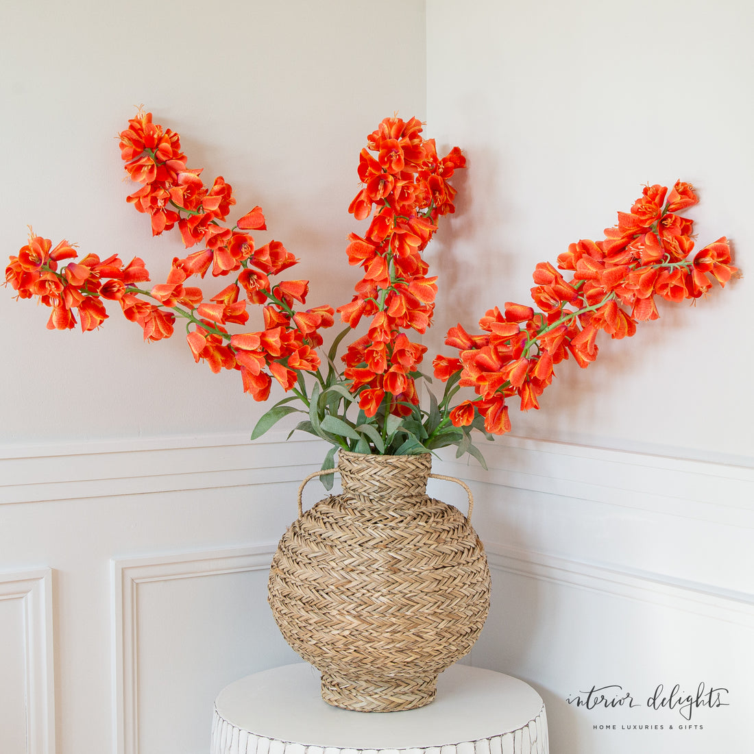 Stunning close-up of the 44" Orange Persian Lily, highlighting its lifelike orange blooms and elegance.