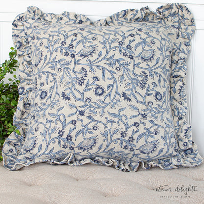 Ruffled Blue Floral Pillow