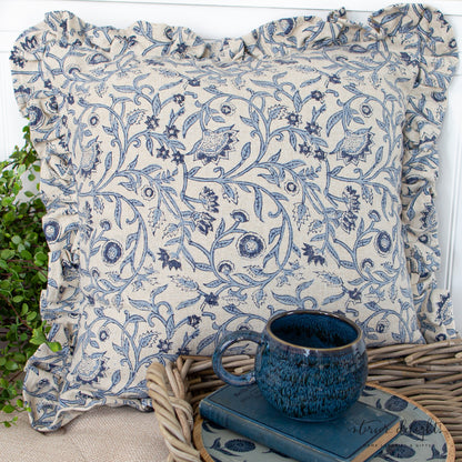 Ruffled Blue Floral Pillow