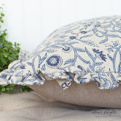 Ruffled Blue Floral Pillow