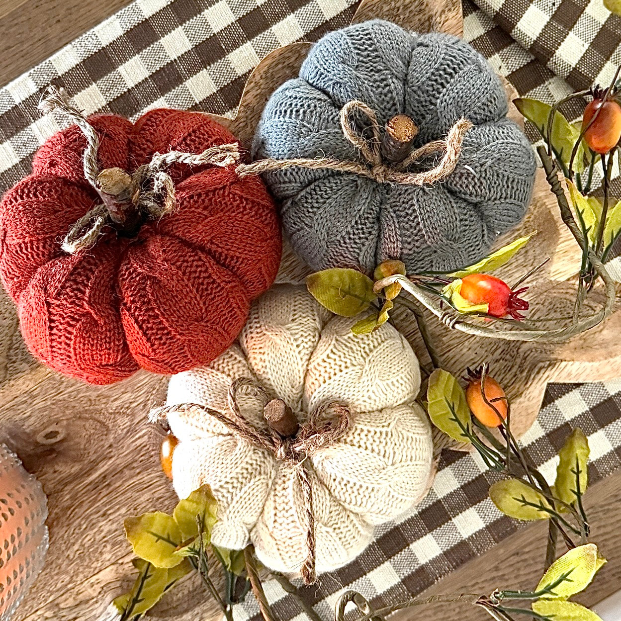 5&quot; Sweater Knit Small Pumpkins- Set of 3