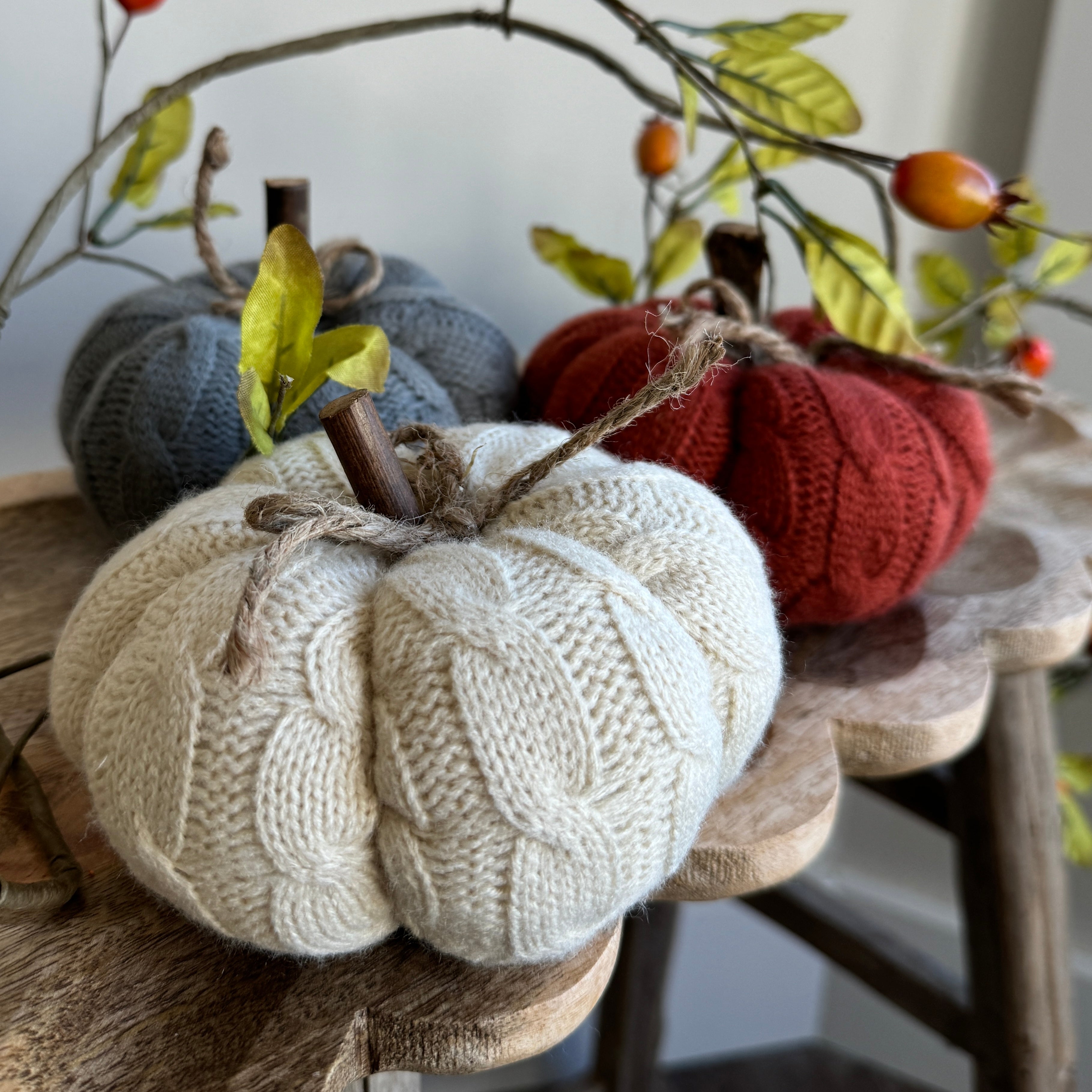 5&quot; Sweater Knit Small Pumpkins- Set of 3