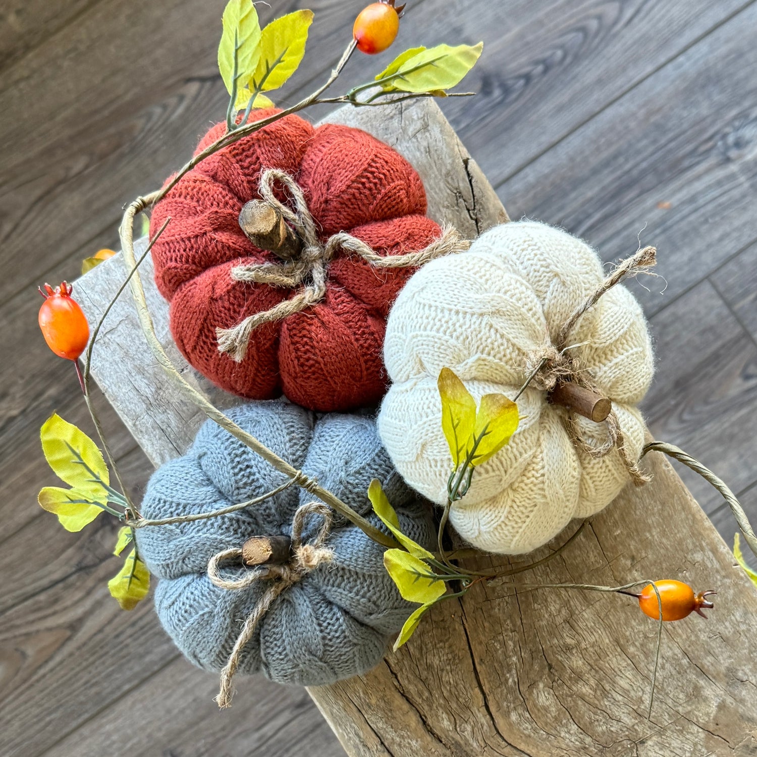 5&quot; Sweater Knit Small Pumpkins- Set of 3