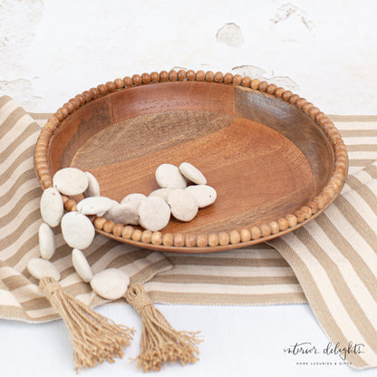 Wood Beaded Nesting Trays Set of 2 in a cozy farmhouse setting, adding charm and texture to home decor