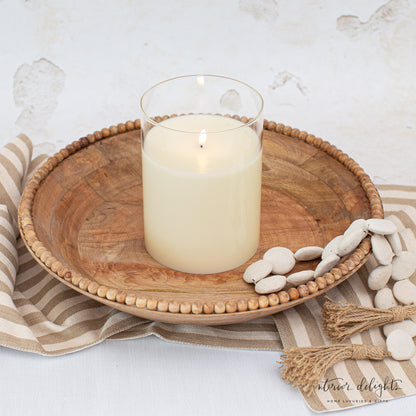 Stylish Wood Beaded Nesting Trays Set of 2 displayed with snacks, showcasing their functional and decorative use