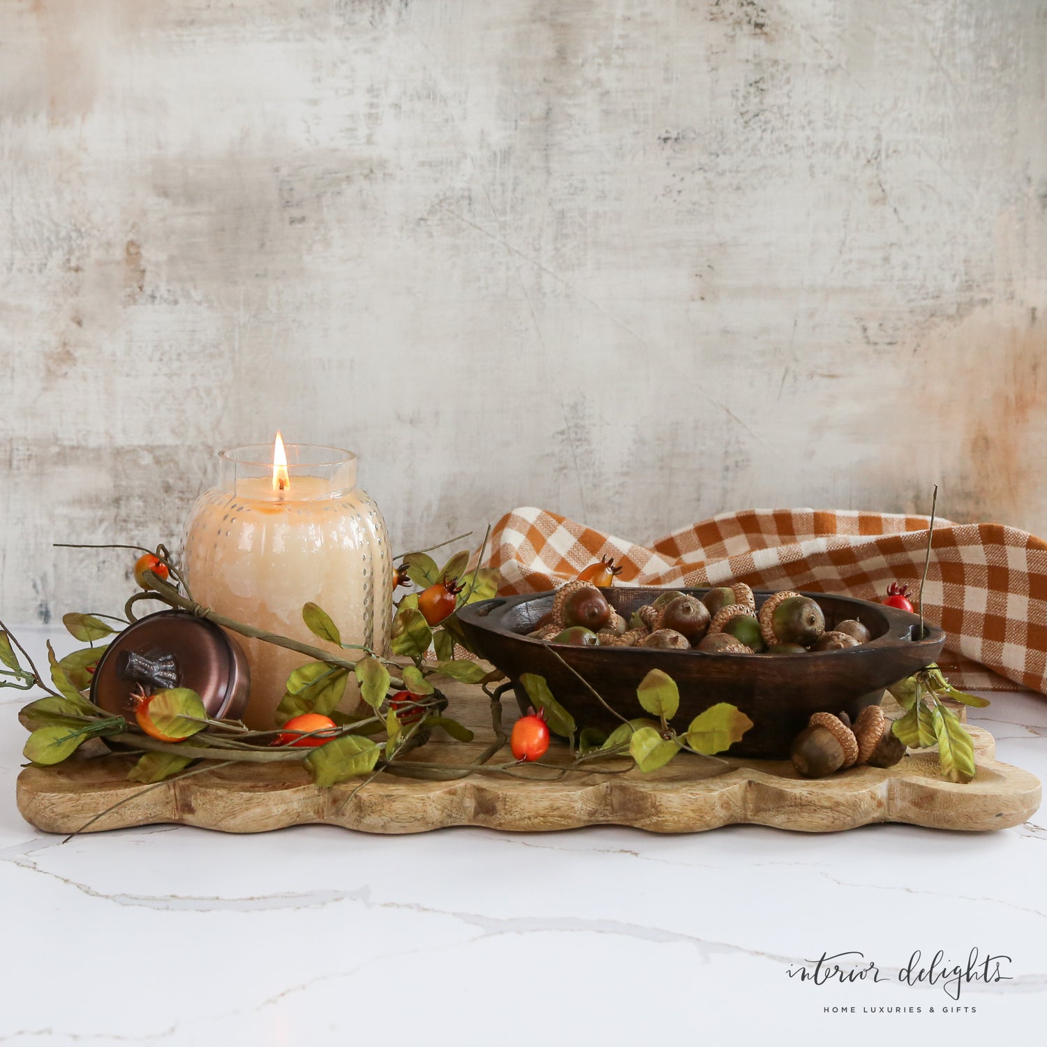Hand-poured Pumpkin Spice Candle in Pumpkin Hobnail Jar, displaying its elegant design and inviting fragrance.