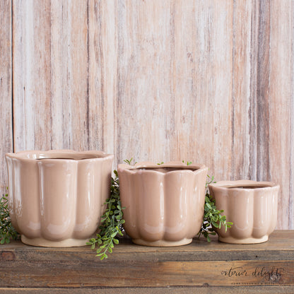 Mauve Stoneware Planters- Set of 3