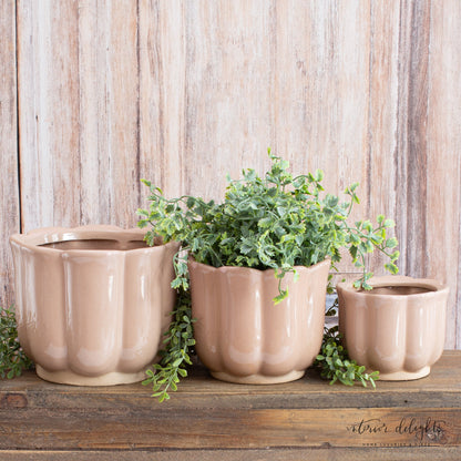 Mauve Stoneware Planters- Set of 3