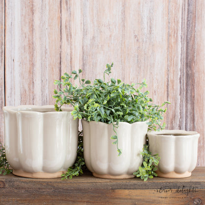 Beige Stoneware Planters- Set of 3