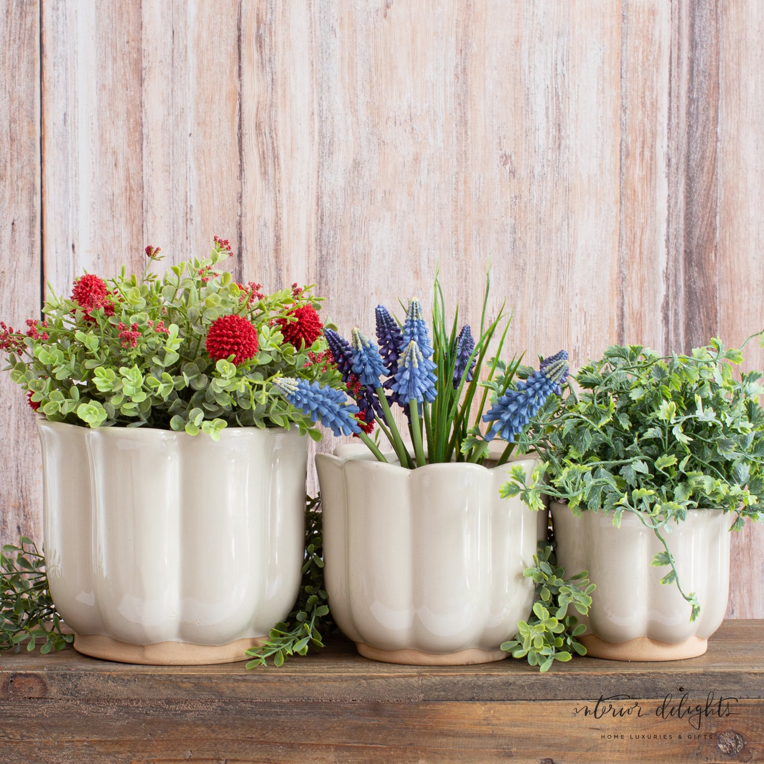 Beige Stoneware Planters- Set of 3