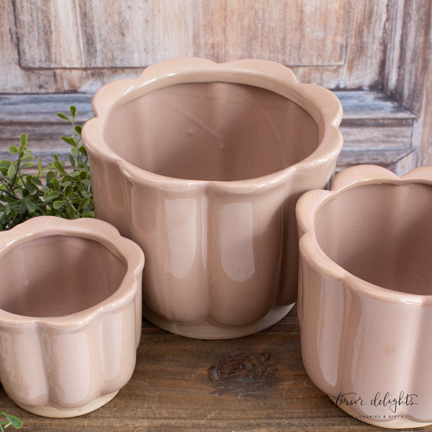 Mauve Stoneware Planters- Set of 3