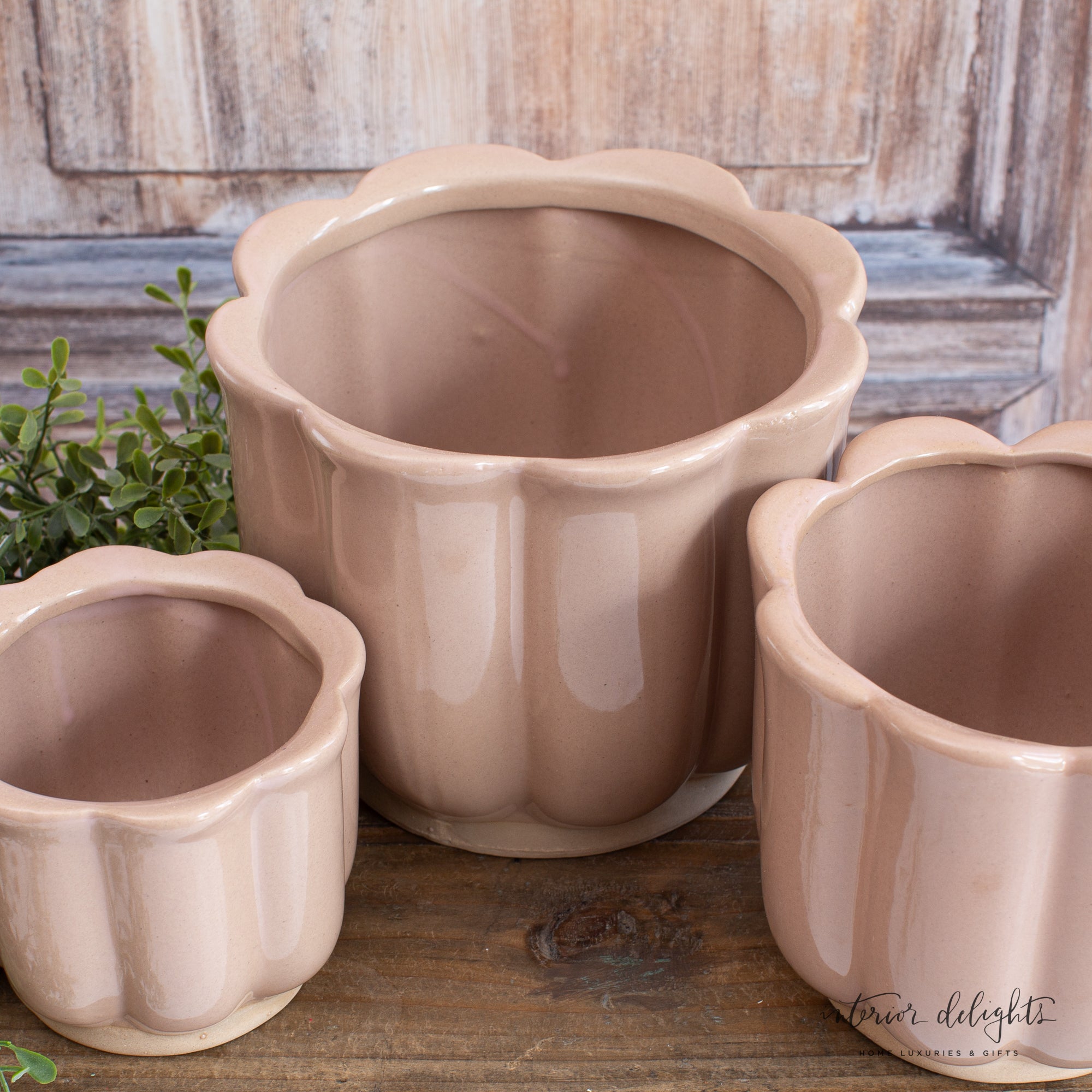 Mauve Stoneware Planters- Set of 3