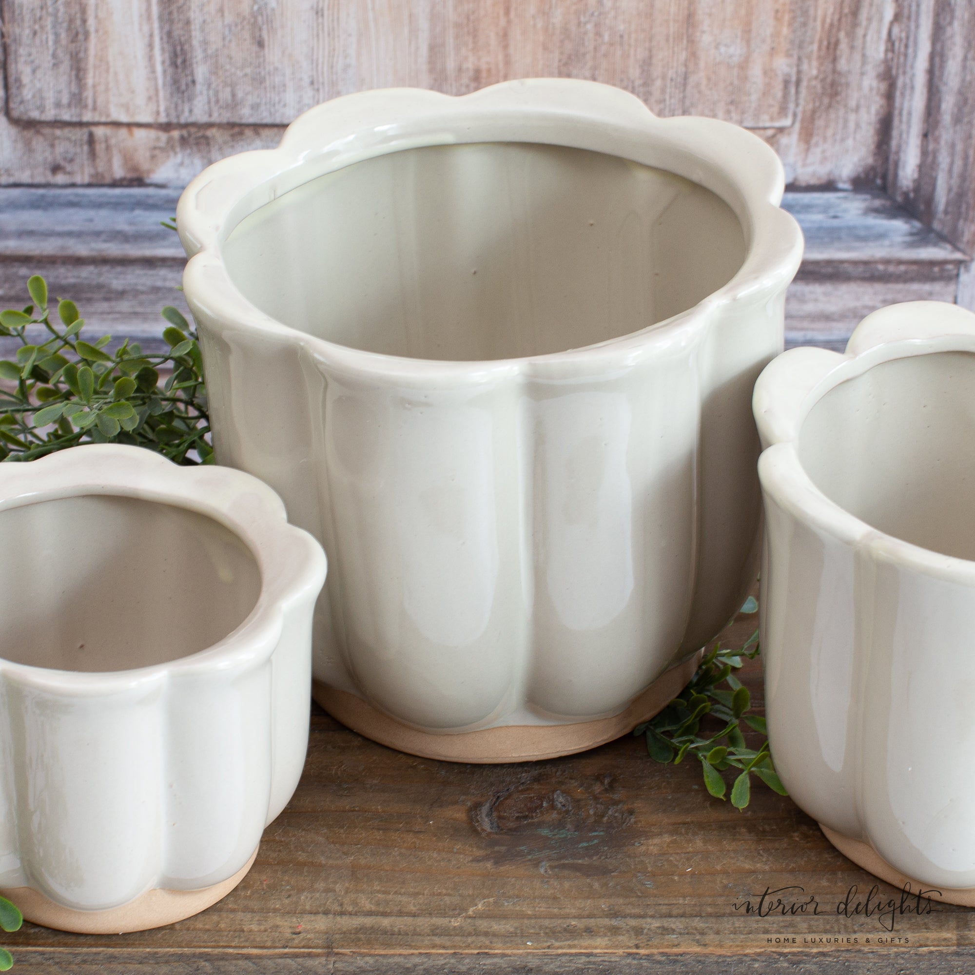 Beige Stoneware Planters- Set of 3