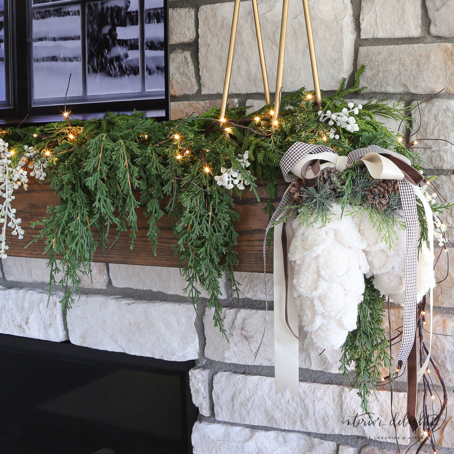 Close-up of the 26&quot; Emerald Draping Cedar stem, highlighting the rich details and texture ideal for seasonal arrangements.
