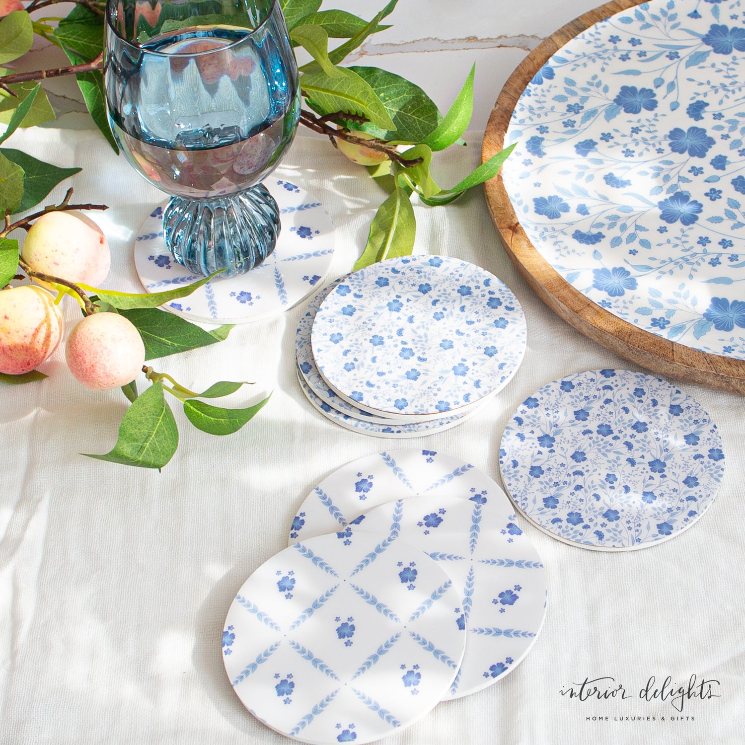 Blue and White Floral Coasters-Two Sets to Choose From