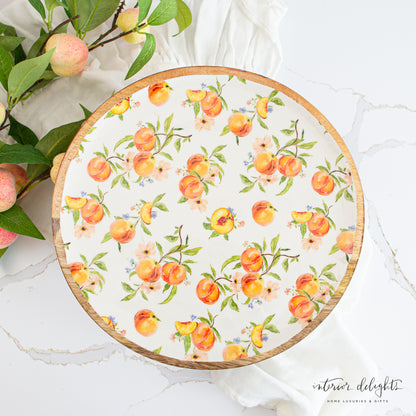 Peachy Enamel &amp; Wood Serving Pedestal