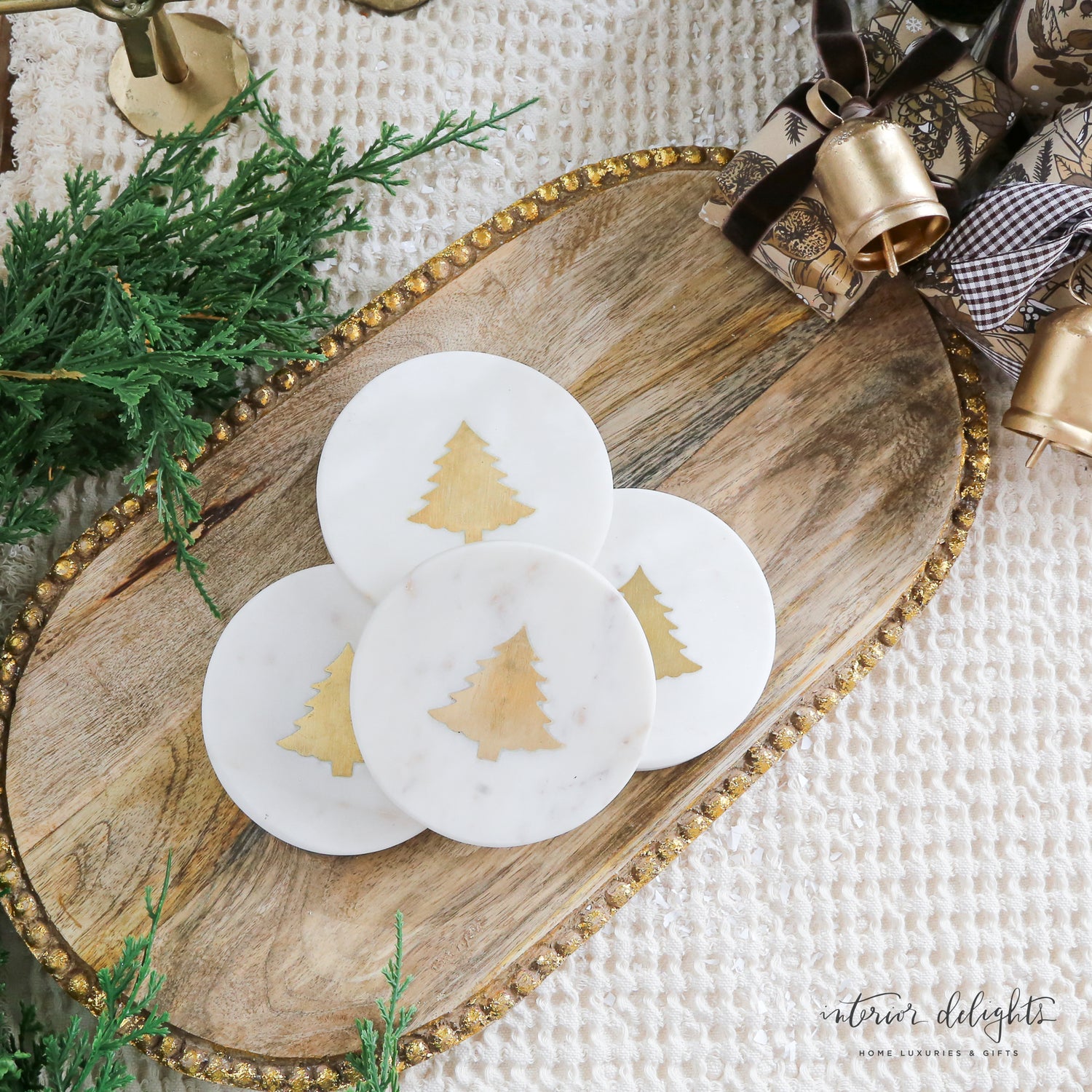 Gold Christmas Tree Marble Coasters