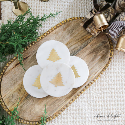 Gold Christmas Tree Marble Coasters