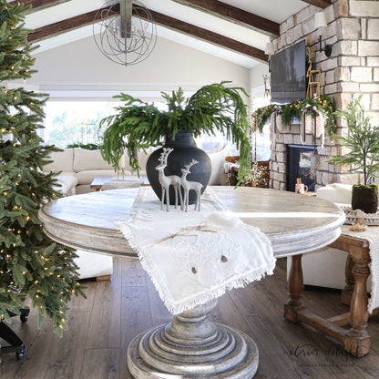 White Embroidered Trees Table Runner