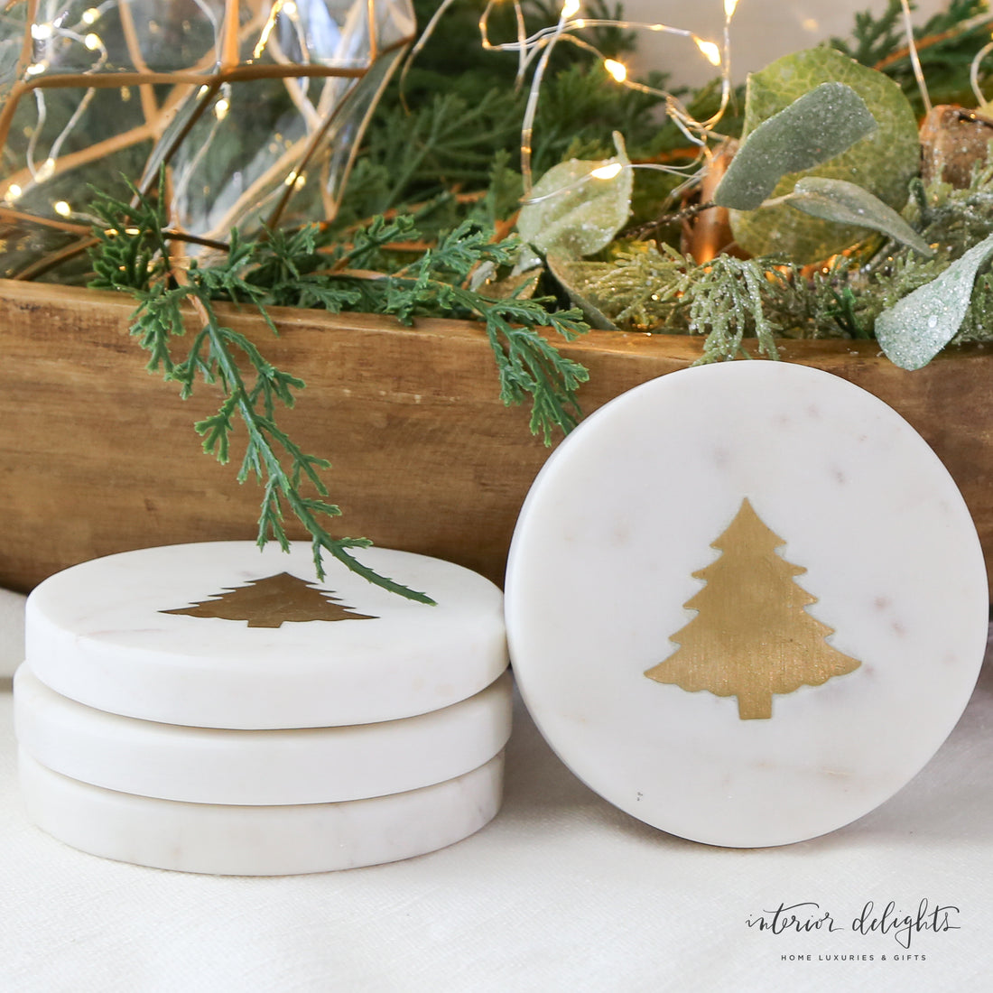 Gold Christmas Tree Marble Coasters