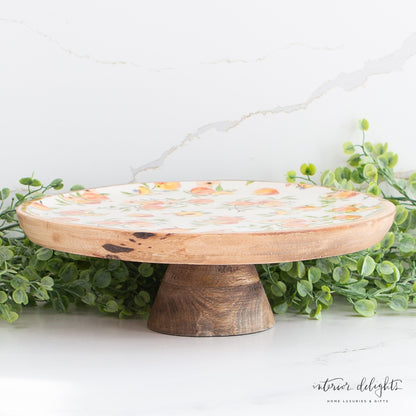 Peachy Enamel &amp; Wood Serving Pedestal