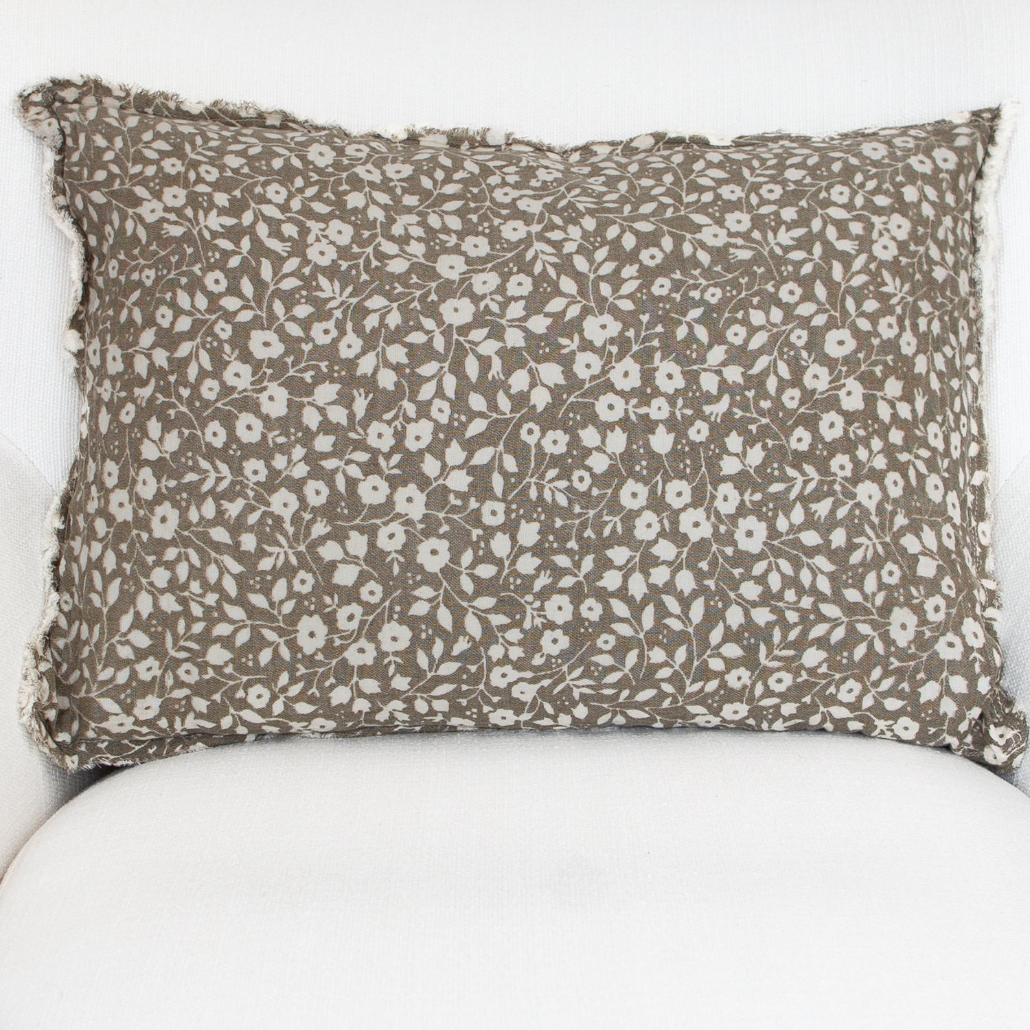 Beige Floral and Leaf Lumbar Pillow- 14in x 20in
