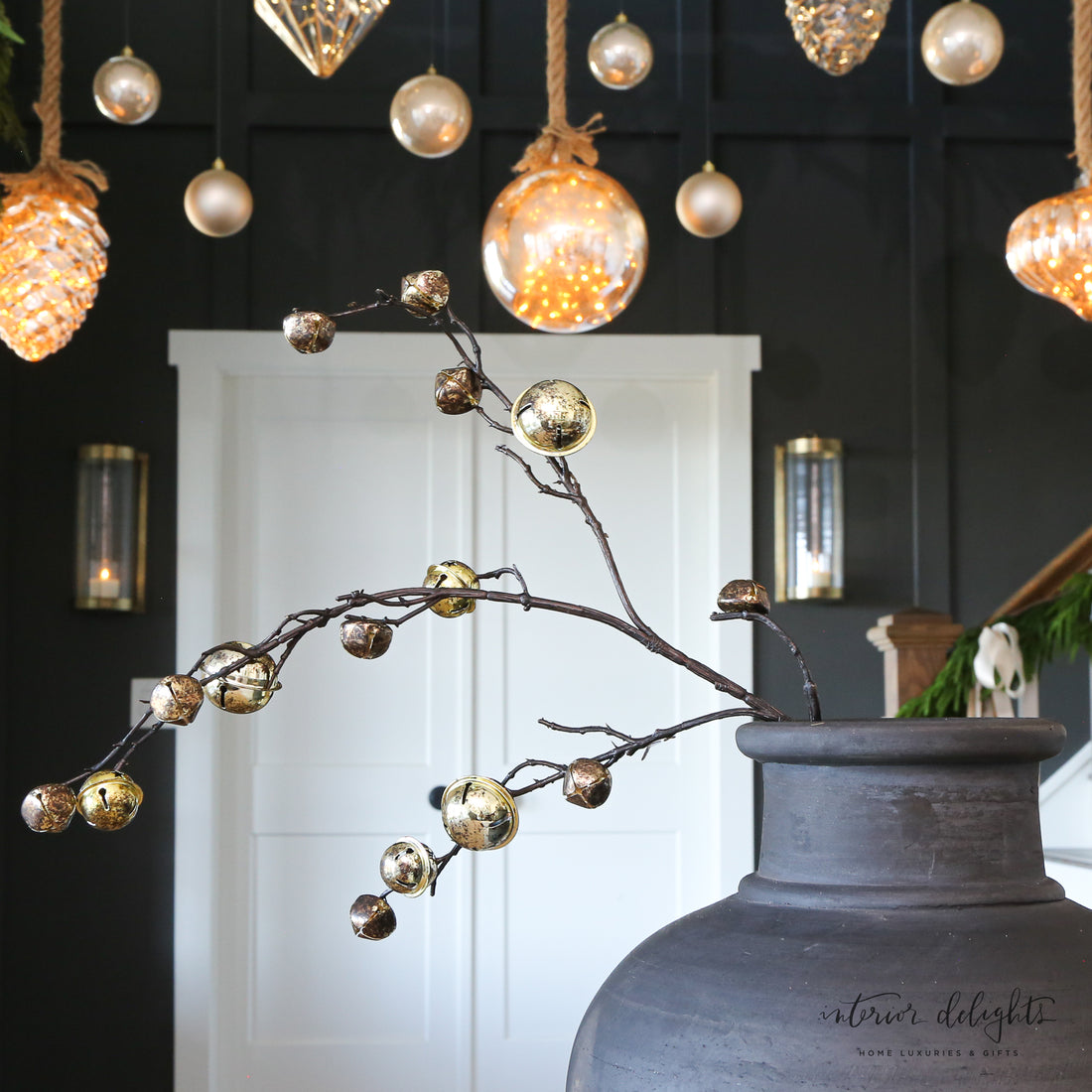 30 inch Antique Gold Bell Stem featuring vintage charm with beautifully detailed antique gold bells, perfect for holiday decor.