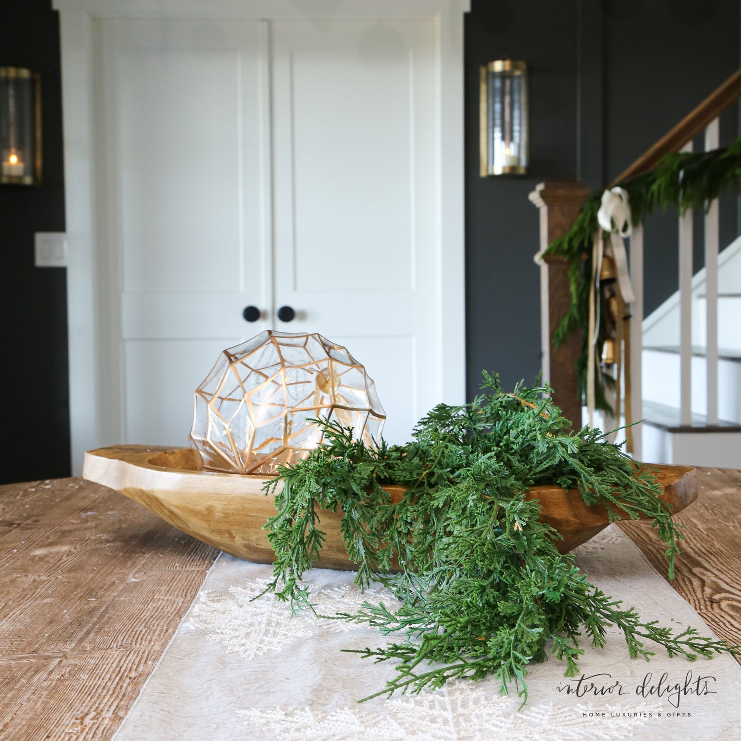 Emerald Draping Cedar-26&quot; long stem with lush emerald-green foliage, perfect for holiday decor.