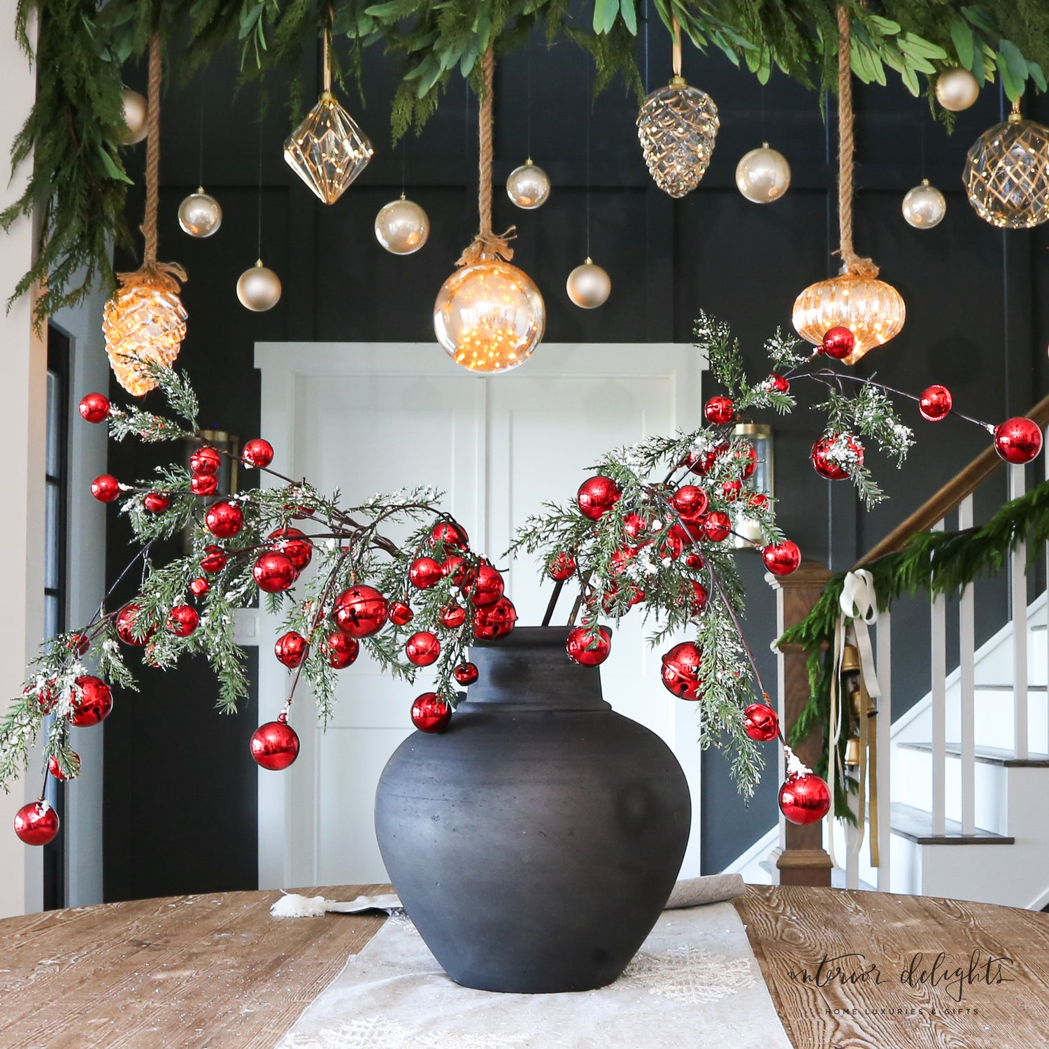 35&quot; Snowy Pine Branch With Red Bells