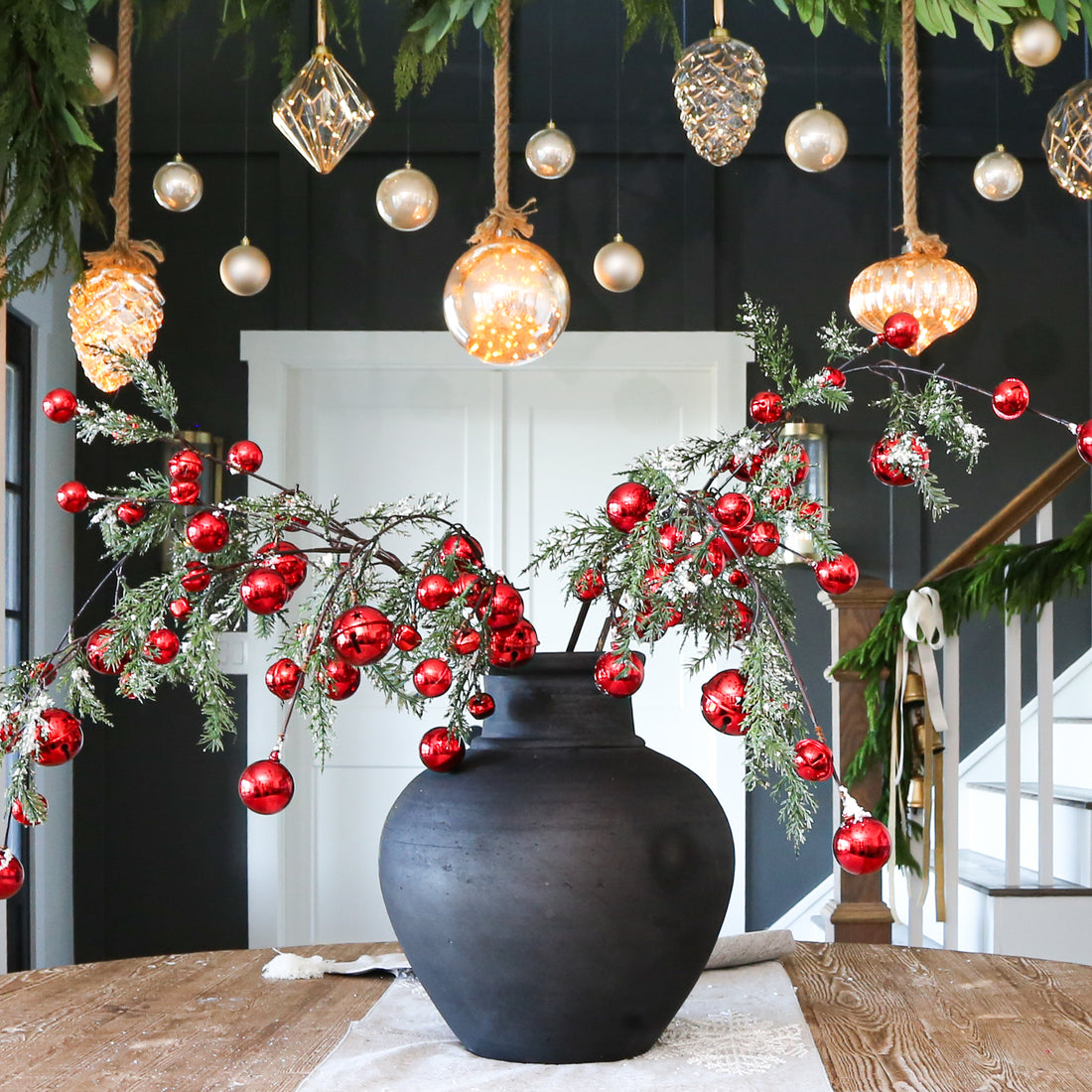 35&quot; Snowy Pine Branch With Red Bells